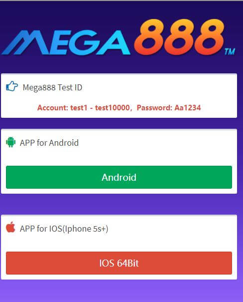 Mega888 Test ID